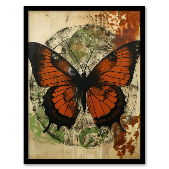 Vintage Monarch Butterfly Botanical Earthy Grunge Aesthetic Art Print Framed Poster Wall Decor 12x16 inch
