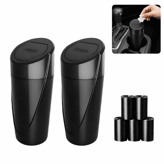 Wuxiuli Mini Trash Can 2 Pack, Cup Holder Garbage Can with Lid for Car and Bathroom, Black Bathroom Trash Can with Lid, Double Trash Bin Set