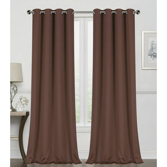 Regal Home Collections 2 Pack 100% Blackout Thermal Energy Saving Grommet Top Curtain Panels - Brown, 45 in. Long