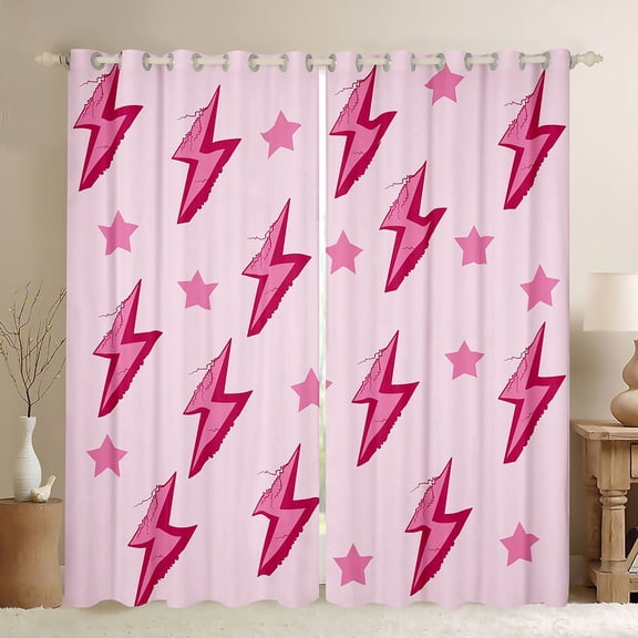 Erosebridal Pink Lightning Black Out Curtains for Girls, Glitter Stars Curtains Pack of 2 (42x63 Each)