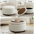 thumbnail image 5 of 24'' Round Ottoman Coffee Table with Storage, Upholstered Tufted Ottoman with Flip Tray, Solid Wood Legs for Living Room, Bedroom, Beige, 5 of 13