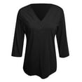 thumbnail image 4 of OSOLU Women Fashion Solid Color 3/4 Sleeve T-Shirt Tee Tops V-Neck Casual Loose Tops Leisure Dailywear, 4 of 7