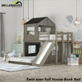 thumbnail image 3 of BELLEMAVE Bunk Beds Twin over Full Size, Playhouse Bunk Bed with Slide, Roof, Window, Ladder and Full-Length Guardrail,House Bunk Beds for Teens(Antique Gray), 3 of 12