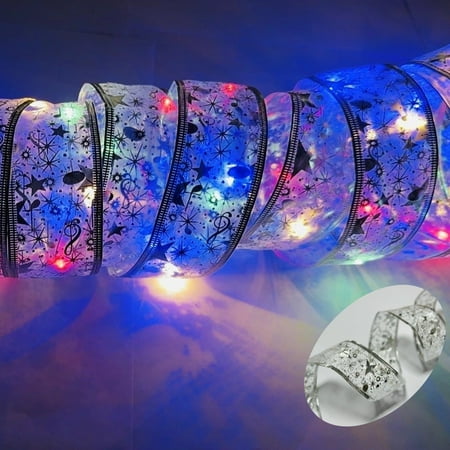 

HomeCraft Co. Silver Led Christmas Ribbon Light String Satin Christmas Ribbon Lights Christmas Tree Decoration Arrangement Double Layer Silver Color Lights(Silver7)
