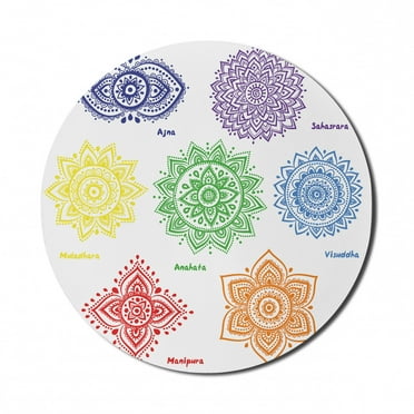 Colorful Mouse Pad for Computers, Different Colors with Ornate Round Mandala Oriental Style Print, Round Non-Slip Thick Rubber Modern Gaming Mousepad, 8" Round, Multicolor, by Ambesonne