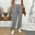 thumbnail image 6 of Light Pull on Linen Pants for Women Straight Leg Drawstring High Waisted Ankle Length Trousers Elastic Waist Palazzo Maternity Crop Pants Light Gray XXL, 6 of 6