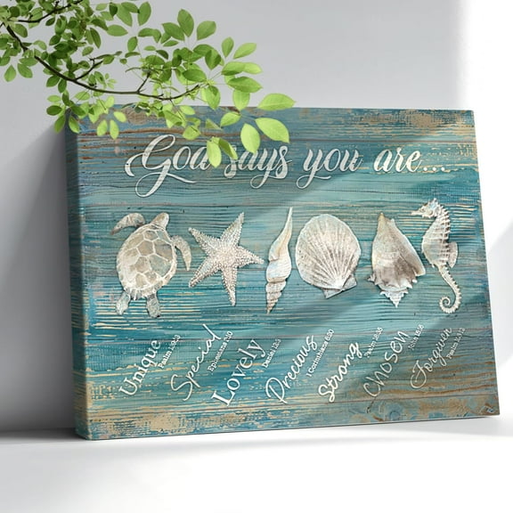 Beach Bathroom Decor Wall Art Coastal Theme Seashell Starfish Sea Turtle Pictures Canvas Wall Decor God Says You Are Ocean Nautical Painting Prints Modern Artwork for Home Living Room Bedroom Bathroom