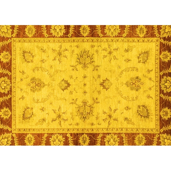 Ahgly Company Machine Washable Indoor Rectangle Oriental Yellow Traditional Area Rugs, 2' x 5'