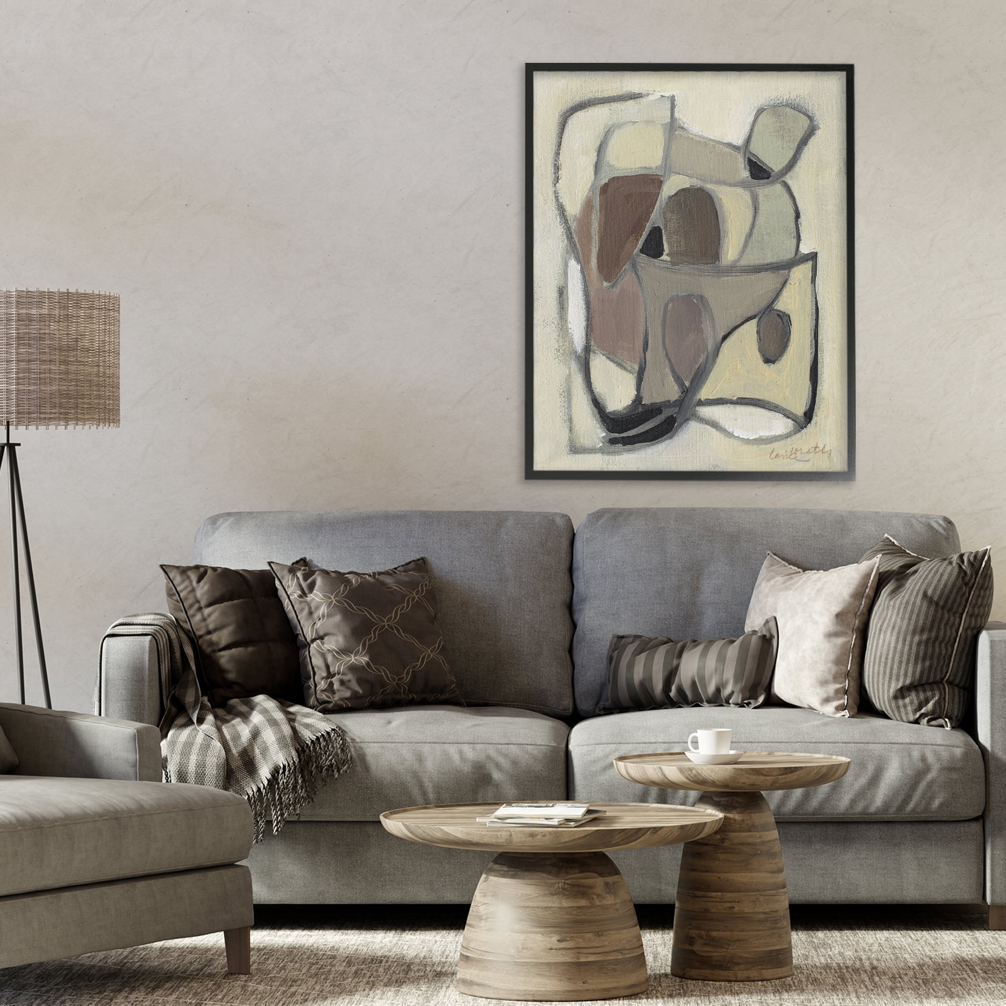 Stupell Industries Rustic Curved Shapes Abstract Black Framed Giclee Art, design by Lanie Loreth