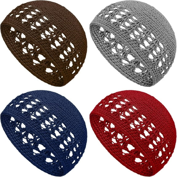 6 Pcs Kufi Hats Beanie Skull Caps - Solid Colors Stretchy Knitted Crochet Hat for Men, Women, Teens Outdoor