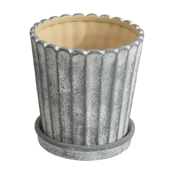 My Texas House 8 inch Shell Gray Ceramic Planter Pot