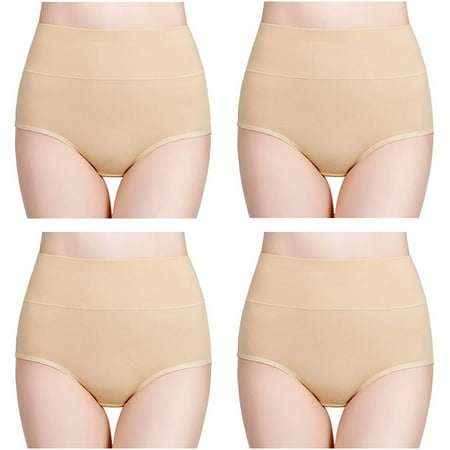 SnnmBlm Women s High Waist Cotton Underwear Soft Brief Panties Regular and Plus Size Khaki XS