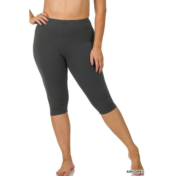 Zenana Premium Cotton Capri Knee Length Leggings Multiple Solid Colors Womens Sizes S3X