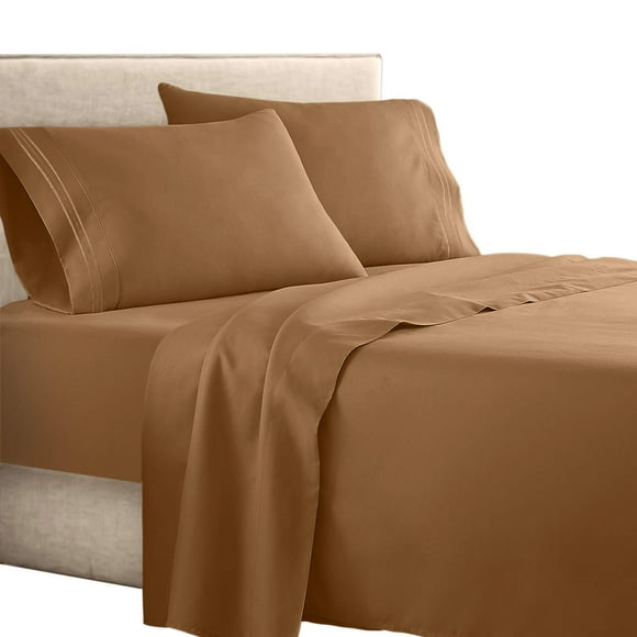 Clara Clark ® Supreme 1500 Collection 4pc Bed Sheet Set - Cal King Size, Mocha Light Brown Carmel