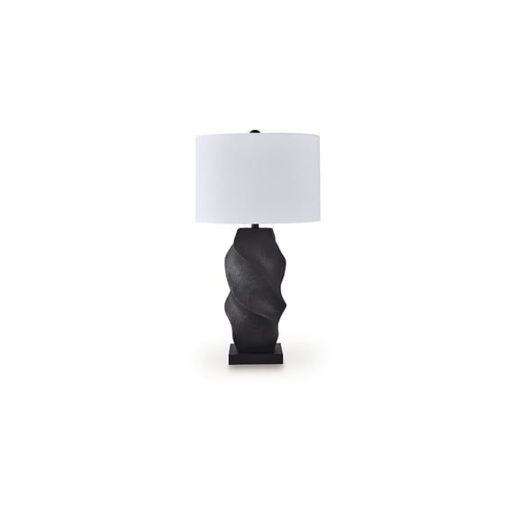 Signature Design by Ashley Amillion Polyresin Table Lamp, Sanded Black Base with Drum Shade