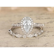 Superb 2.25 Carat Pear cut Moissanite Diamond Wedding Ring Set with 18k Gold Plating
