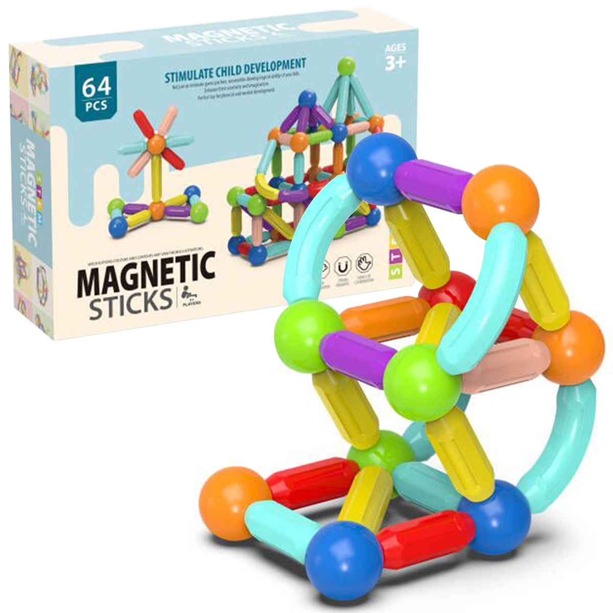 64Pcs Magnetic Building Blocks Kids Building Tile Set for Imagination Skill 