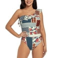 thumbnail image 2 of Picia Patchwork In Country Style Pattern Women's One Piece Swimsuits,One Shoulder Swimwear Asymmetric ,Ruffle Monokinis Bathing Suits,High Waisted Flattering Bathing Suits-, 2 of 8