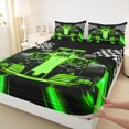 thumbnail image 4 of Manfei Race Car Bed Sheets,Checkerboard Pattern Full Size Sheets,Green,4pcs,1 Flat Sheet, 1 Fitted Sheet and 2 Pillowcases, 4 of 6