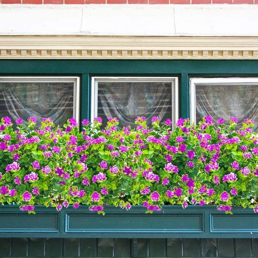 Morttic 12 Bundles Artificial Fake Flowers, Faux Outdoor Plastic Plants UV Resistant Shrubs Outside Indoor Decorations (Purple)
