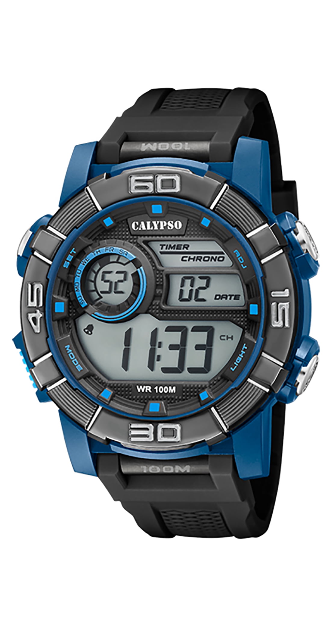 Calypso 35mm Mens Digital Sports Watch, Rubber Strap, Chronograph, Dual ...