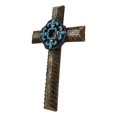 thumbnail image 5 of Southwestern Turquoise Fleur De Lis French Lily Faux Wooden Wall Cross Plaque, 5 of 9