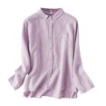 thumbnail image 2 of Asgosdo Women Tops Cotton Linen Long Sleeve Collared Button Down Solid Color Shirts Comfy Soft Clothes, 2 of 4