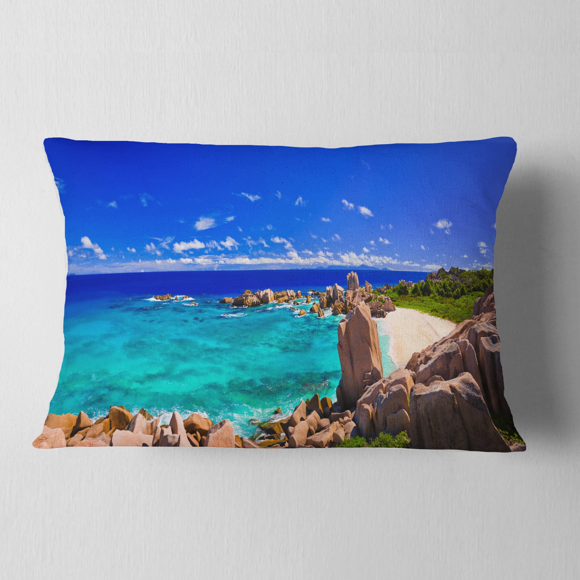 Designart Tropical Beach Panorama - Seascape Throw Pillow - 12x20