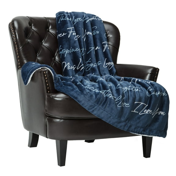 Chanasya I Love You Gift Throw Blanket- Sherpa Microfiber Unconditional Love Together Forever Anniversary Gift Throw- for Women Men Girlfriend Boyfriend Husband Wife (50x65 Inches) - Blue Blanket