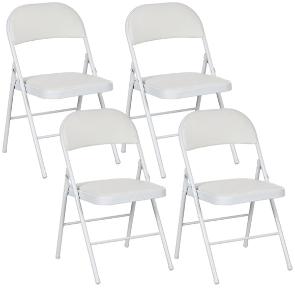 HOMCOM Metal Folding Chairs with PU Leather Cushion Foldable Chairs White
