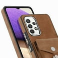 thumbnail image 3 of Compatible with Samsung Galaxy A32 5G Card Slot Back Case, 360 Degree Rotatable Ring Stand Plating Button PU Leather Support Magnetic Car Mount Phone Case Cover for Samsung Galaxy A32 5G, Brown, 3 of 14
