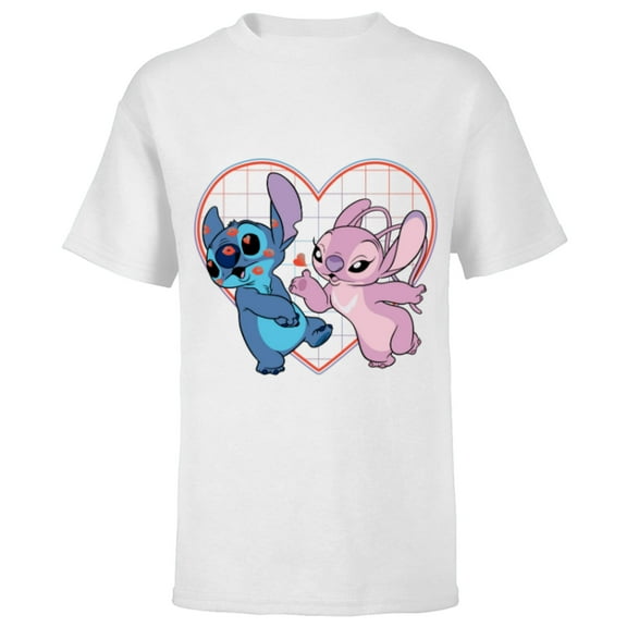 Disney Lilo and Stitch Angel Heart Kisses - Short Sleeve T-Shirt for Kids -Customized-White