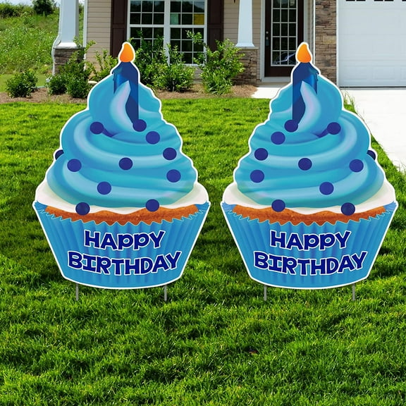 Victory Store 26" x 36" Jumbo Blue Happy Birthday Cupcake Yard Sign 23899