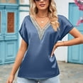 thumbnail image 4 of SWSMCLT Women's V Neck T Shirt Sexy Shirt Summer Batwing Sleeve Work Thin Soft Fashion Loose Spandex Tee Dark Blue X-Large, 4 of 4