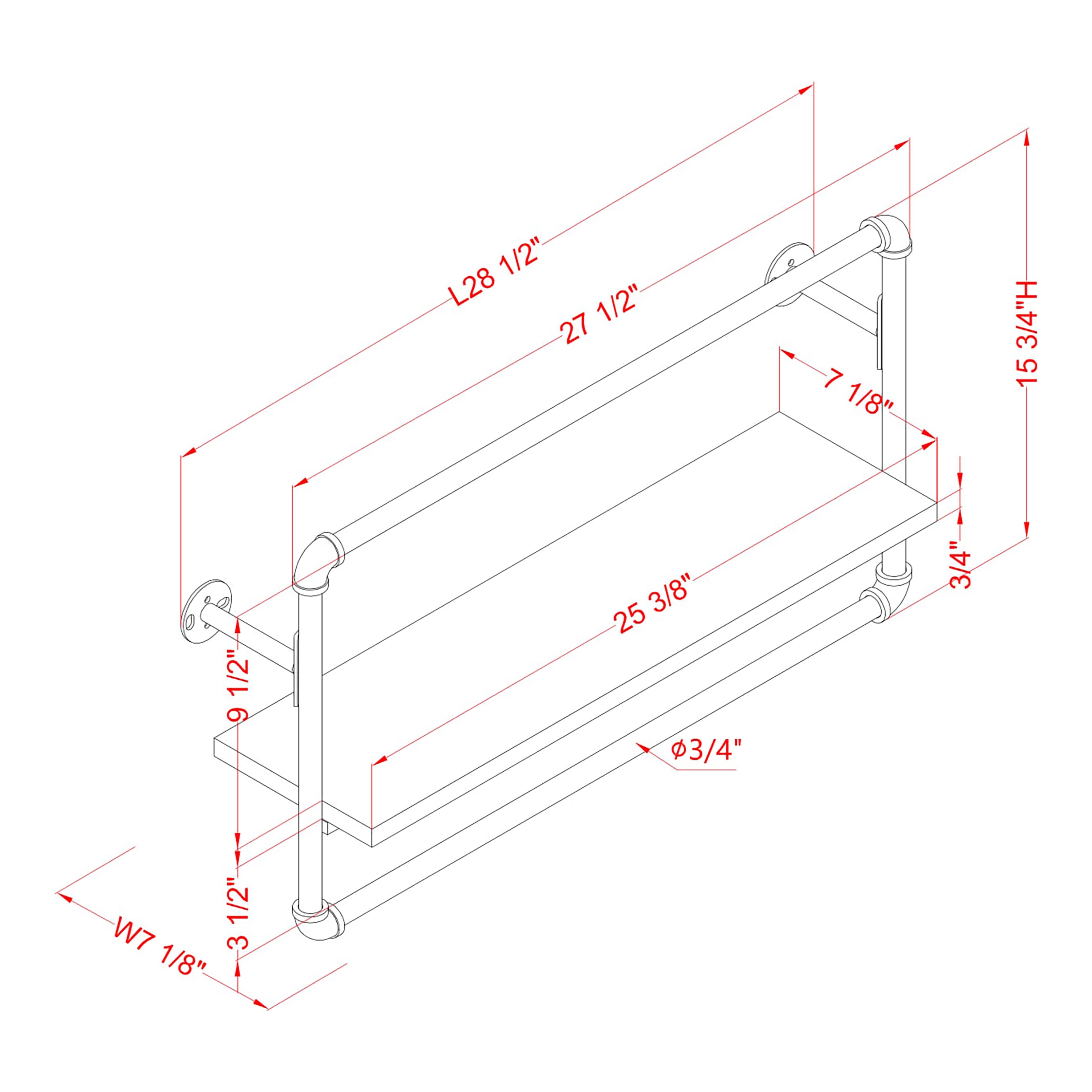 Furniture of America Peale Metal and Wood Wall Shelf A, Sand Black