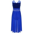 thumbnail image 4 of Aislor Girls Lyrical Dance Dress Lace Patchwork Sparkly Rhinestone Asymmetrical Hem Ballet Leotard Dancewear Blue 12, 4 of 7
