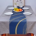 thumbnail image 4 of Table Runner Dresser Scarves 72 Inch Long, Royal Blue Stripes Gold Inlay Linen Dining Table Runners Liquid Abstract Ripple Curve Tabletop Scarf for Wedding Holiday Party Kitchen, 4 of 7