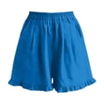 thumbnail image 6 of Hvogkswy Linen Shorts for Women, Solid Color Ruffled Elastic Waist Pants with Pockets Soft Breathable Summer Beach Casual Flowy Wide Leg Shorts, 6 of 8
