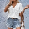 thumbnail image 4 of Summer Tops for Women Short Sleeve V Neck Loose Casual Tee Shirt Solid Color Pleated Dressy Going Out Tunic Tops White L, 4 of 8