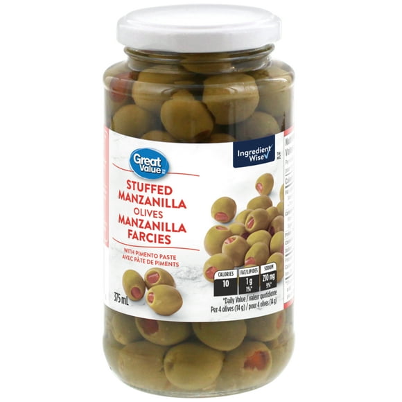 Great Value Stuffed Manzanilla Olives with Pimento Paste, 375 mL