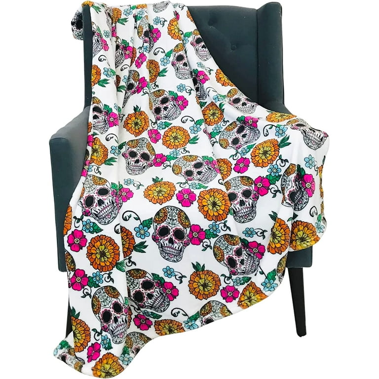 Serafina Home D a de Los Muertos Halloween Blanket Throw Colorful