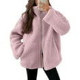 thumbnail image 2 of jtjvou Womens Oversized Solid Color Fleece Jacket Zip Up Teddy Coat Winter Warm Stand Collar Fuzzy Outerwear Pink XXL, 2 of 8