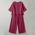 thumbnail image 4 of LEKWK Linen Sets for Women 2 Piece Short Sleeve Crewneck Summer Top and Loose Fit Wide Leg Pants Fashion Solid Lounge Beach Vacation Sets, 4 of 6