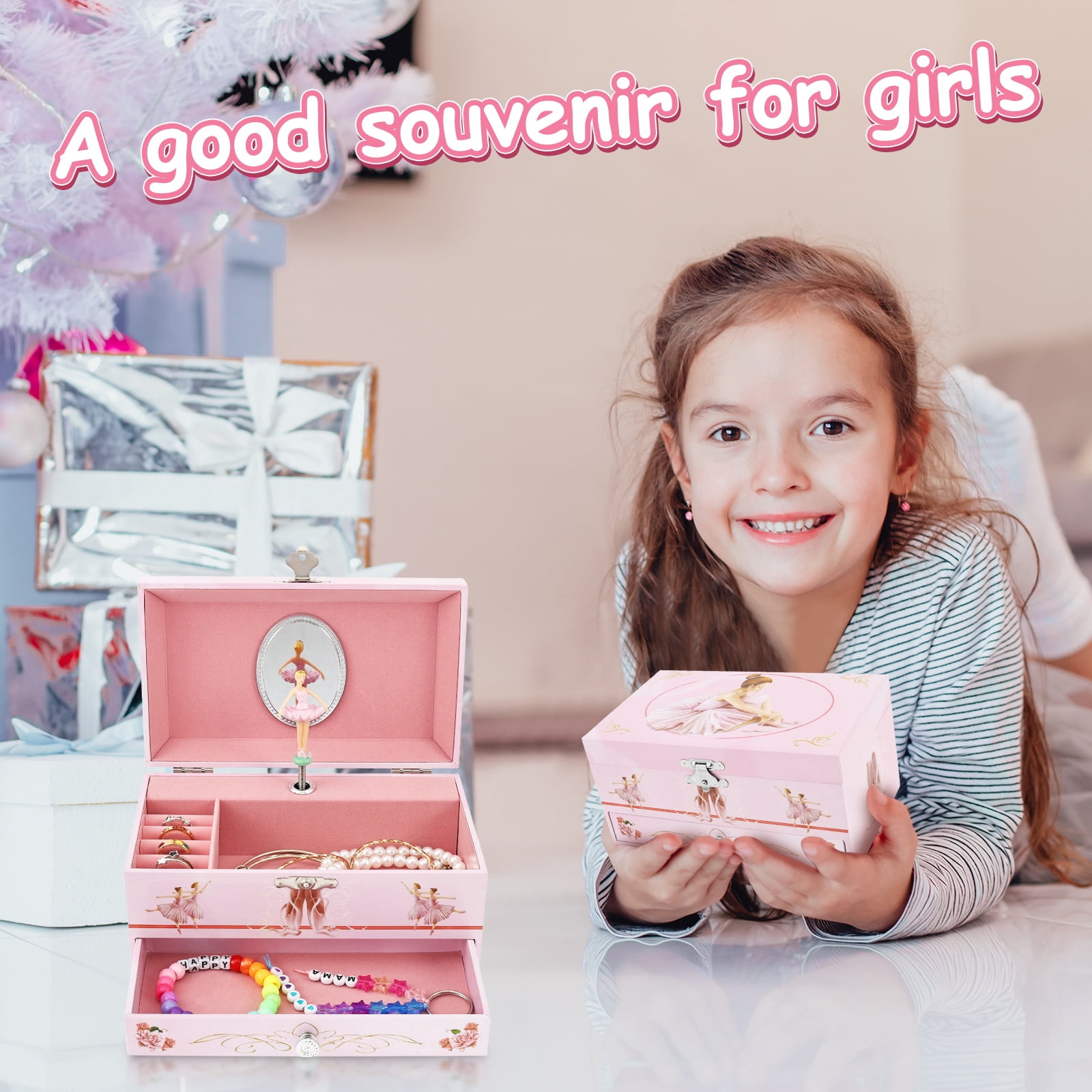 Classical Ballerina Musical Jewelry Box with Drawer and Dancing Ballerina,Girls Gifts for Kids Jewel Storage, Girls Music Box for Kids Ages 3-12 Gift
