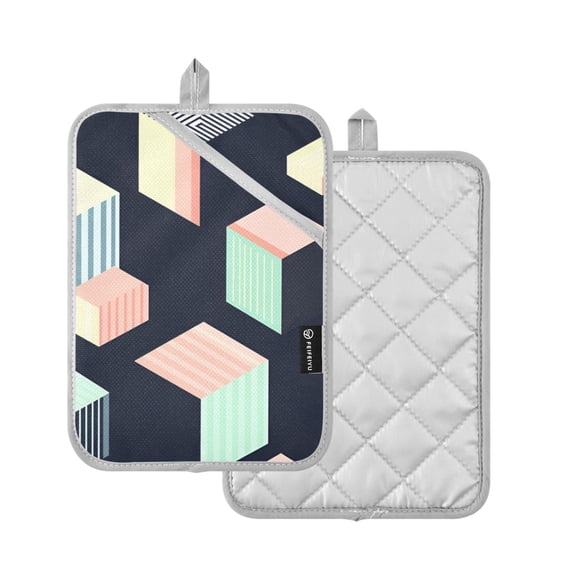 Yayeee Pot Holders Kitchen Heat Resistant with Pocket 7"x9.8" Cotton Oven Cooking Hot Pads, Black Cubes
