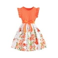 thumbnail image 3 of Fatuov Kids Girls Summer Dress Crew Neck Short Sleeve Midi A-Line Princess Dress for Party Cute Print Play Dress Orange, Sizes 7 Years, 3 of 5