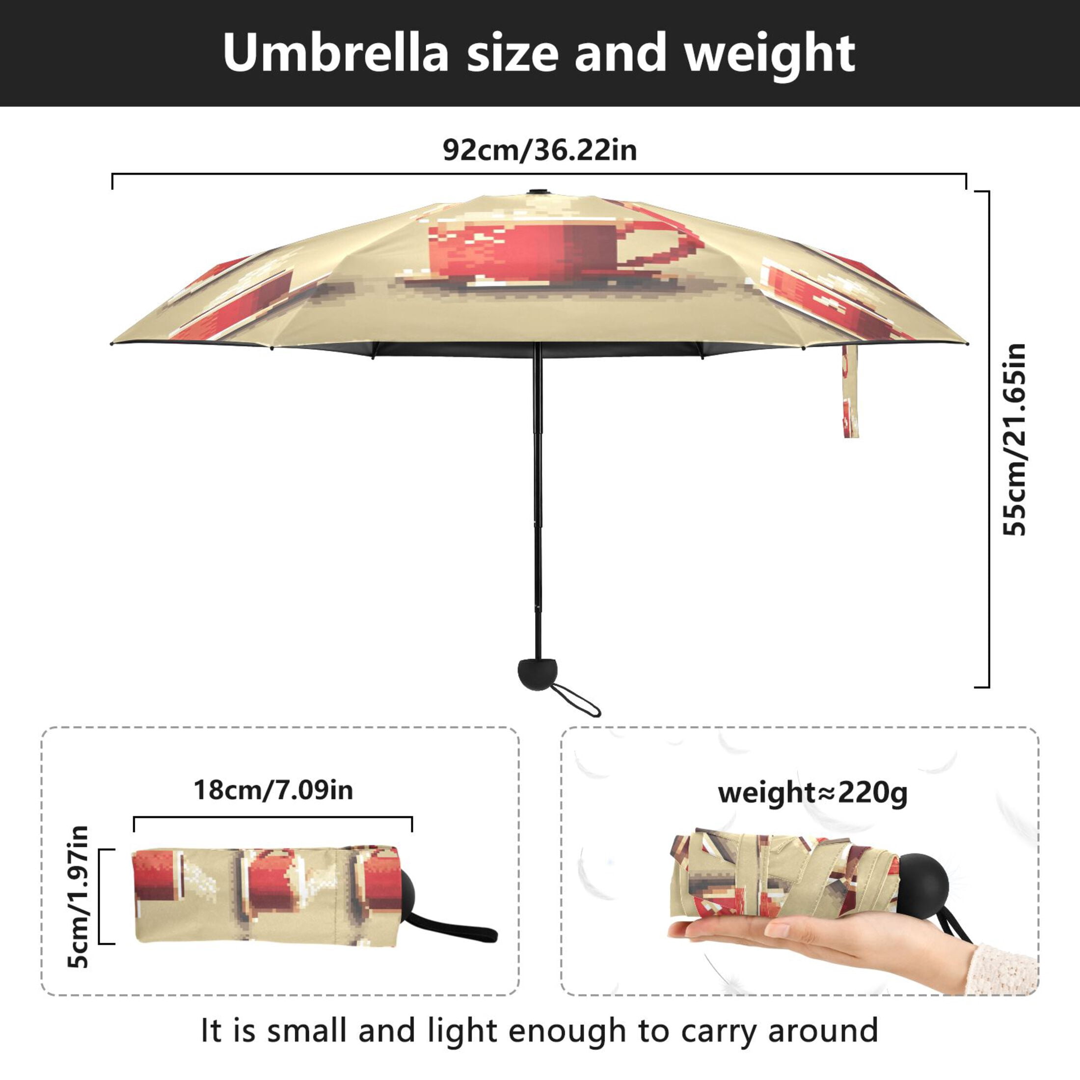 Coffee Cups Umbrellas for Sun Auto Open Close UV50+ Waterproof 5-Fold Compact Fiberglass Frame