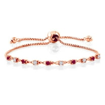 Gem Stone King 0.63 Ct Red Created Ruby E-F Lab Grown Diamond 18K Rose Gold Plated Silver Bracelet for Women