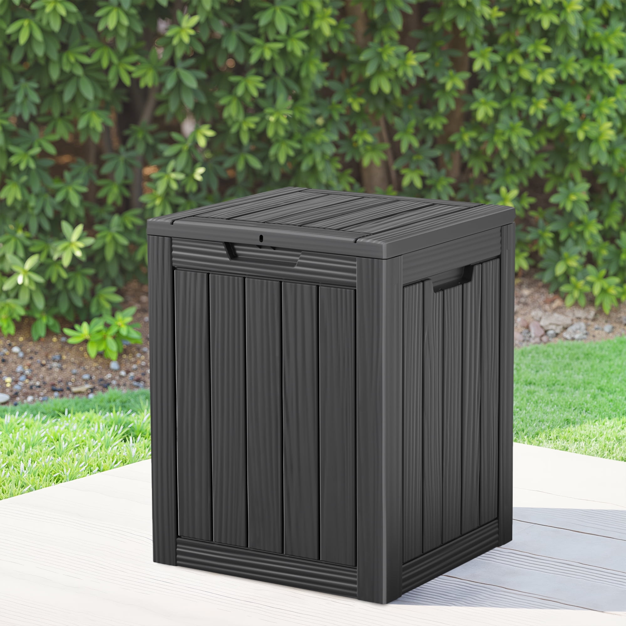 MAYEERTY 3*80L Outdoor Waste Bin with Triple-Bucket Wood Waste Bin for Outdoor, Black