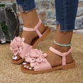 thumbnail image 3 of Rokment Women's 3D Lace Flower Flat Dress Sandals Boho Beach Summer Fashion Casual Low Heels Elastic Strap Slingback Walking Sandals for Comfortable Vacation Pink Size 9, 3 of 7
